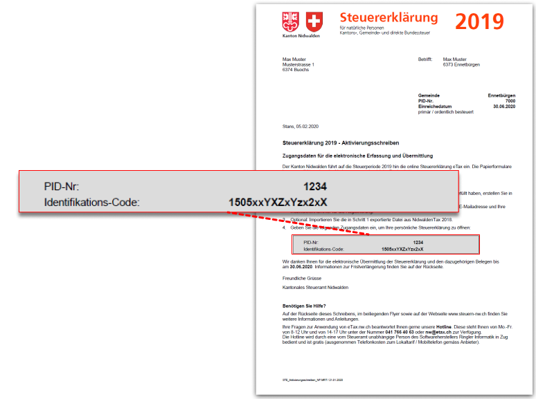 Wo Finde Ich Die PID-Nr. Und Den Identifikations-Code? – ETax Nidwalden